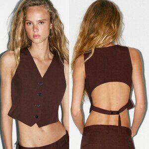 NWT ZARA CUT OUT BACK VEST DARK BROWN